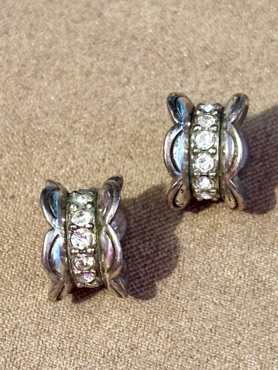 Brighton Jewelry - Two Brighton Scallop beads in silver Fluted edges Row of clear crystals Retired
